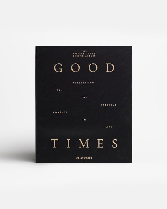 „Prabangus Good Times fotoalbumas ant kavos staliuko, dekoratyvinė knyga interjerui“
